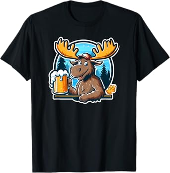 Moose Drinking Beer Camping Fun T-Shirt