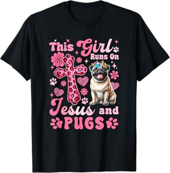 Girl Runs On Jesus And Pug Leopard Costume Women Lover T-Shirt