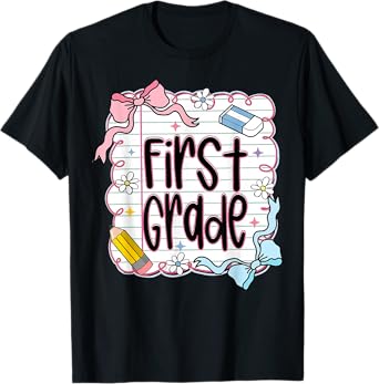 First Grade Coquette Bow First Day Of School Back To School T-Shirt