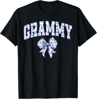 Grammy Coquette Toile Blue Bow Floral Family Matching T-Shirt