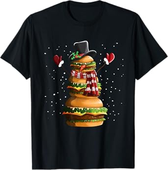 Snowman Made Of Burgers Cheeseburger Fast Food Christmas T-Shirt