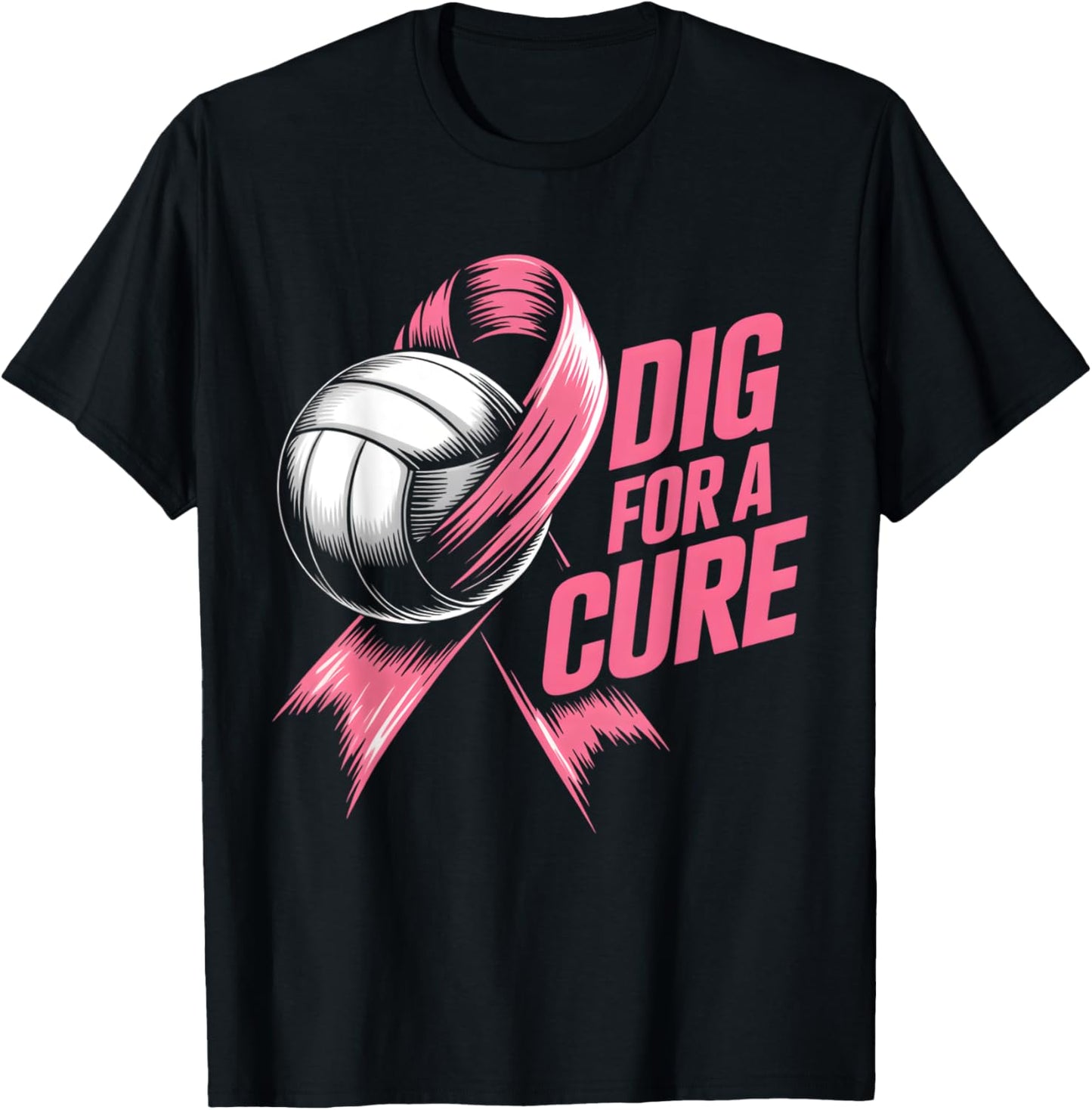 Dig For Cure Ribbon Volleyball Breast Cancer Awareness Pink T-Shirt
