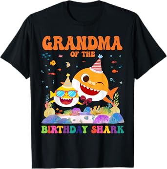 Funny Grandma Of The Birthday Shark Kid Family Bday Matching T-Shirt