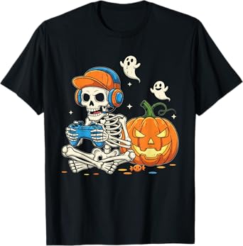 Halloween Shirts Cool Teen Boy Skeleton Gaming Men Halloween T-Shirt