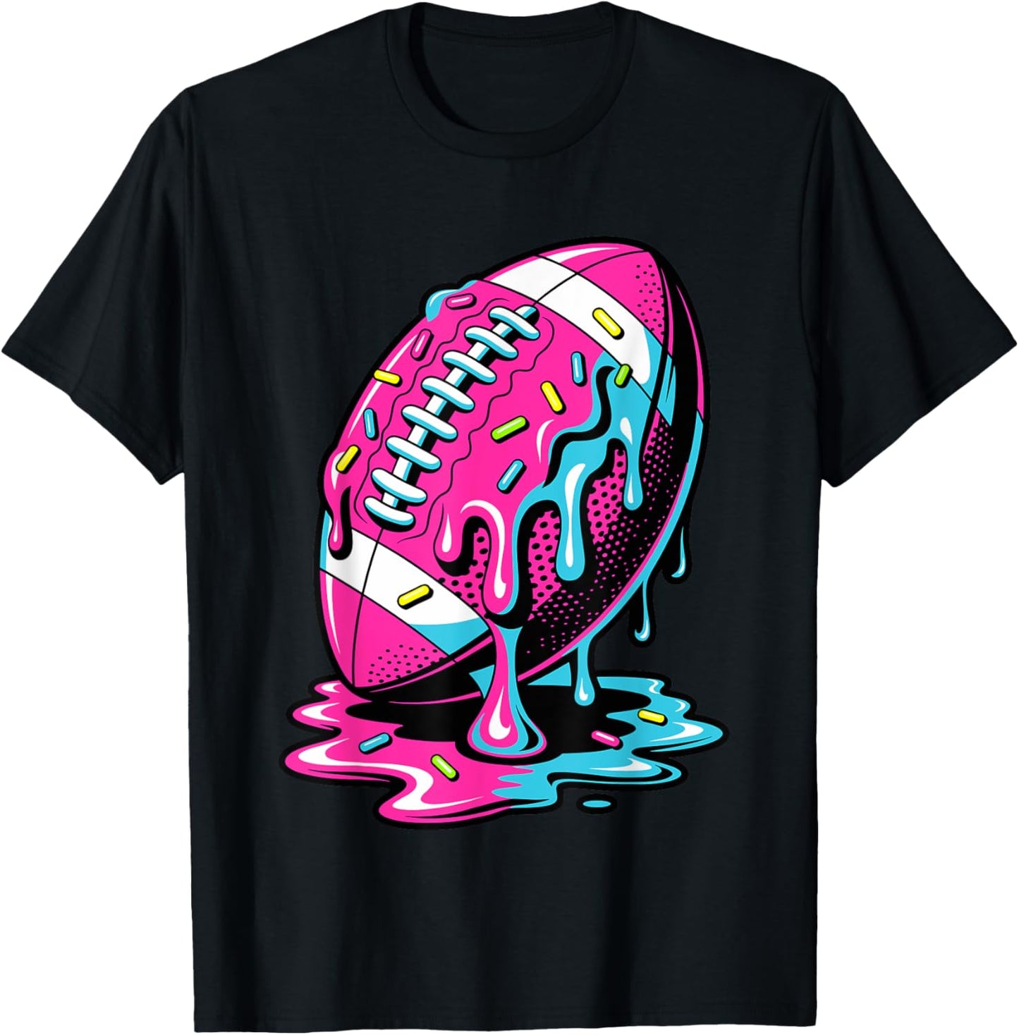 Funny Football Drip Ice Cream Drippy Football Graphic T-Shirt