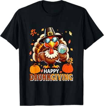 Happy Thanksgiving Drunker Turkey Sunglasses Drinking Gin T-Shirt