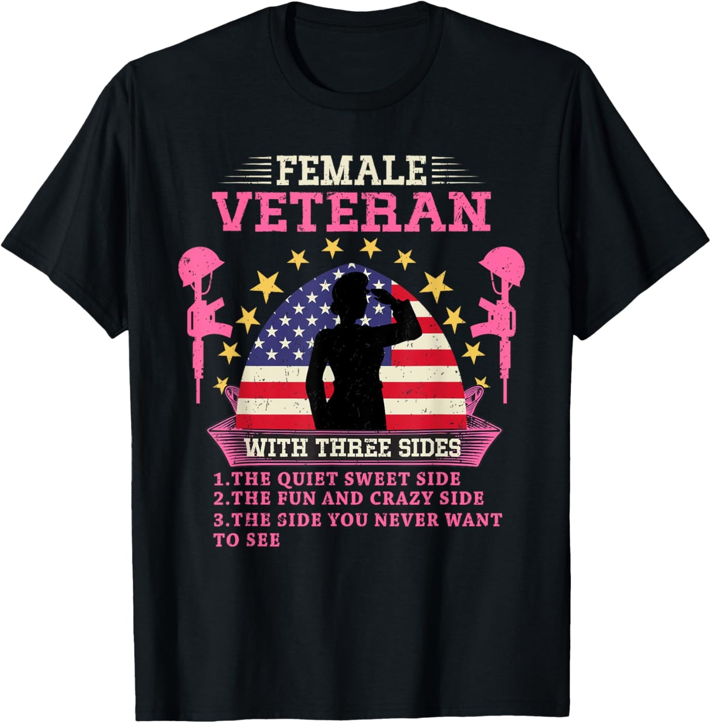 Womens Female Veteran with Three Sides Veteran Mother 2024 T-Shirt