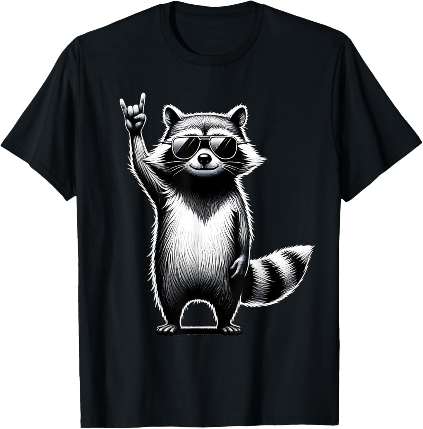 Funny Raccoon Retro Raccoon Rock Music Men Kids Women T-Shirt