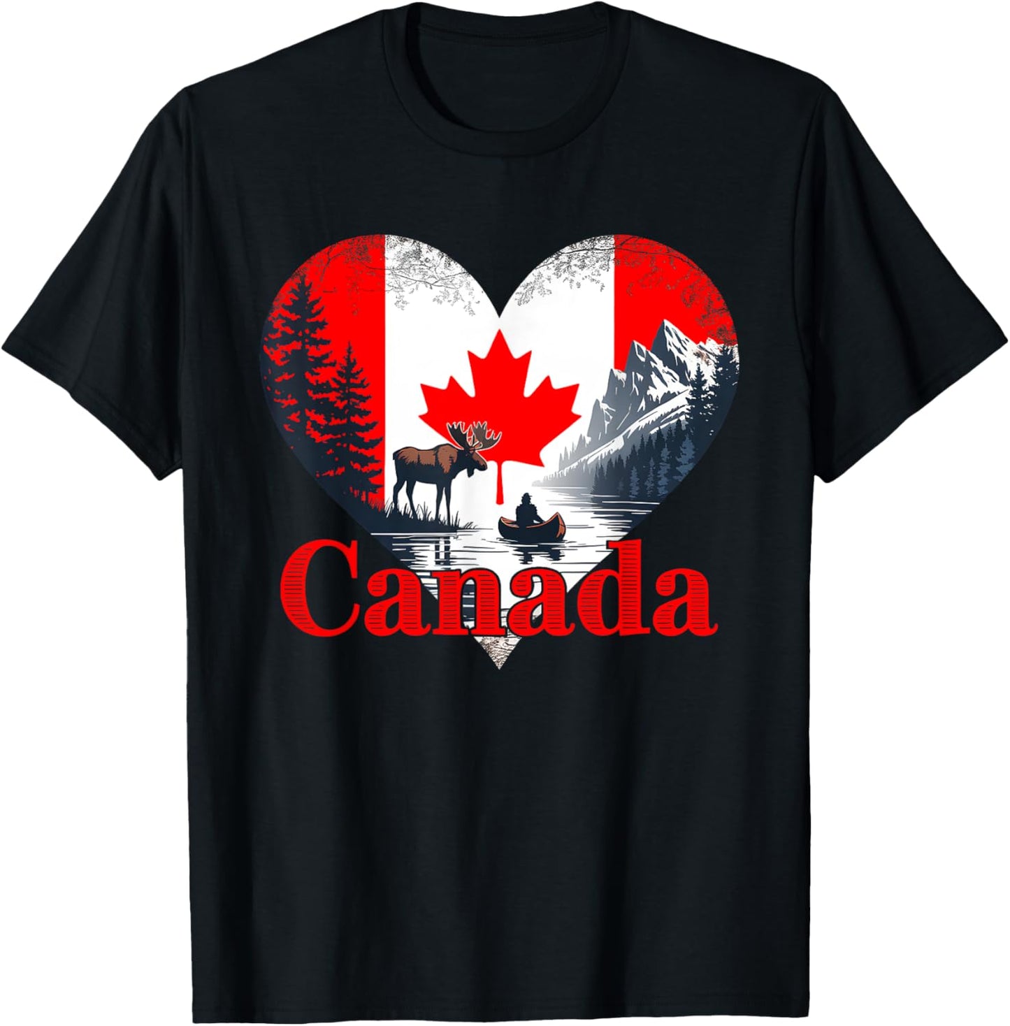 Vintage Heart Maple Leaf Canadian Flag Funny Canada Day T-Shirt