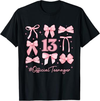 13th Birthday Pink Coquette Bow 13 Year Old Birthday Girl T-Shirt