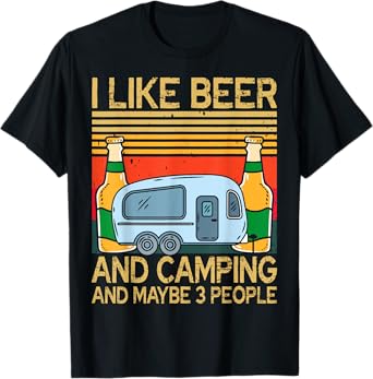 Camping Beer 3 People Sunset Retro Drinking Camper Men Women T-Shirt