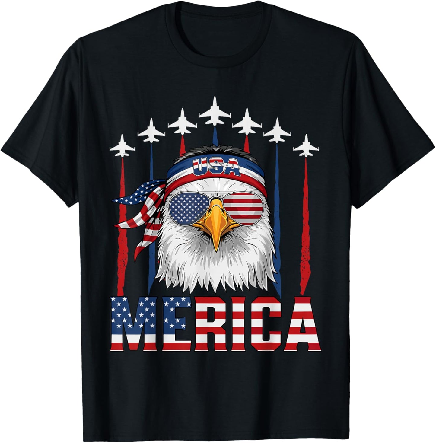 Patriotic Eagle USA Headband MERICA Fighter Jets 4th July T-Shirt