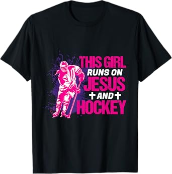 This Girl Runs On Jesus And Hockey I Hockey Player T-Shirt