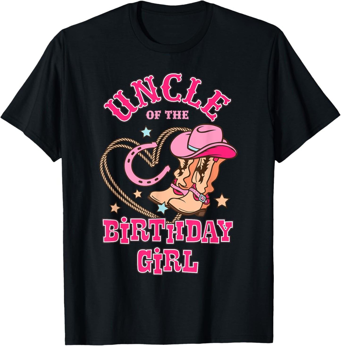 Uncle Of the Birthday Girl Pink CowGirl Western Rodeo T-Shirt