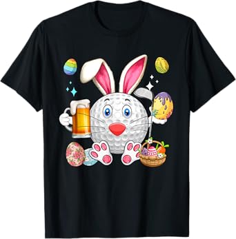 Easter Bunny Golf Equipment Drinking Beer Funny Player T-Shirt