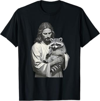 Racoon Lover Trash Panda Christian Jesus Holding A Raccoon T-Shirt
