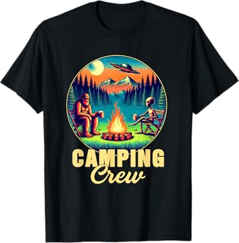 Camping Crew Camper Drinking Team Funny Bigfoot Alien T-Shirt