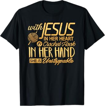 Crochet Shirt With Jesus in her Heart Crochet Hook Christian T-Shirt