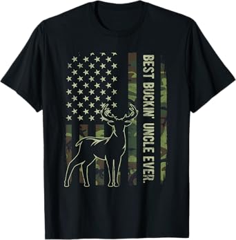 Best Buckin' Uncle Ever Camo American Flag Deer Hunting T-Shirt
