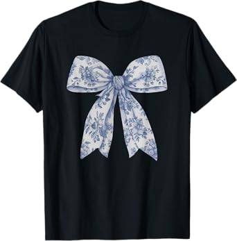 Bow Shirt | Blue Bow and Ribbon Graphic Cute For Girl Women T-Shirt