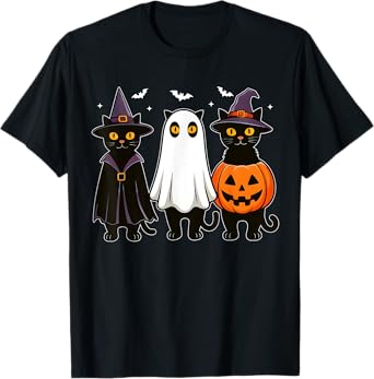 Black Cat Ghost Witch Halloween Costume Men Women Kids T-Shirt