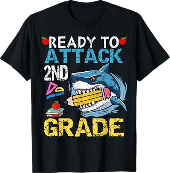 Ready To Attack 2nd Grade Funny Shark 2nd First Day School T-Shirt