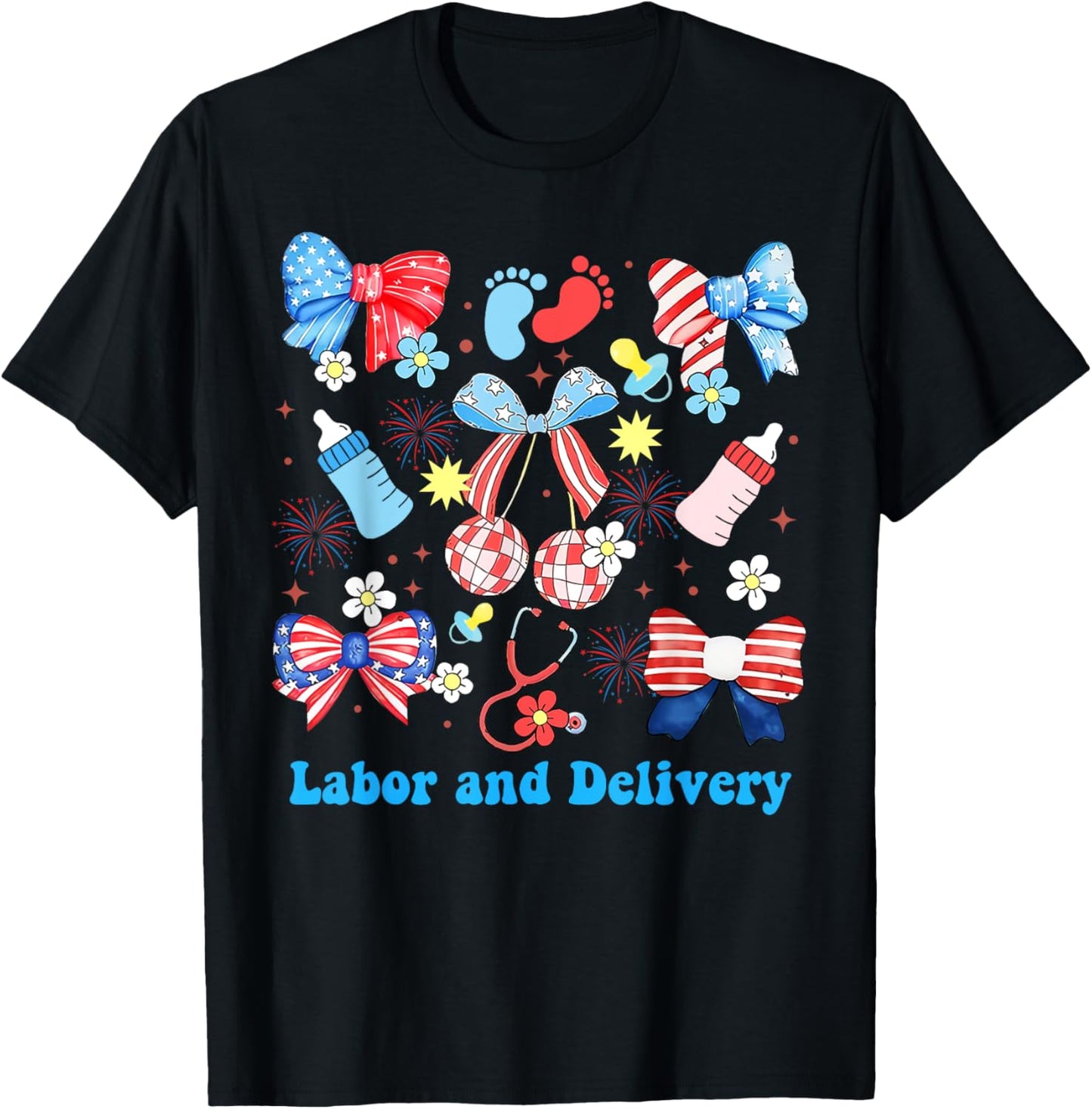 Labor Delivery Nurse 4th Of July Coquette Bow Independence T-shirt