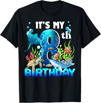 It's My 8th Birthday Party Ocean 8 Years Old Sea Fish B-Day T-Shirt