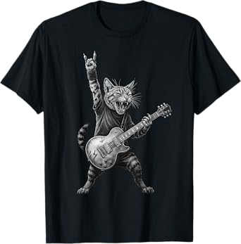 Funny Cat Playing Guitar, Rock and Roll Music, Rock Band T-Shirt