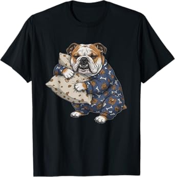 Funny Sleepy English Bulldog Pajama Men Women Kids T-Shirt