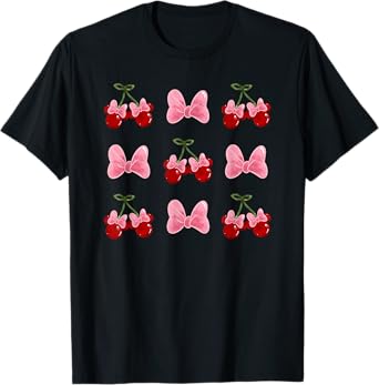 Disney Minnie Mouse Cherries And Pink Bows Collage T-Shirt