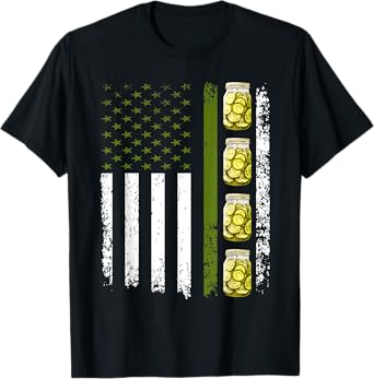 Funny Pickle Cucumber US American Flag Jar Of Sliced Pickles T-Shirt for Women Men