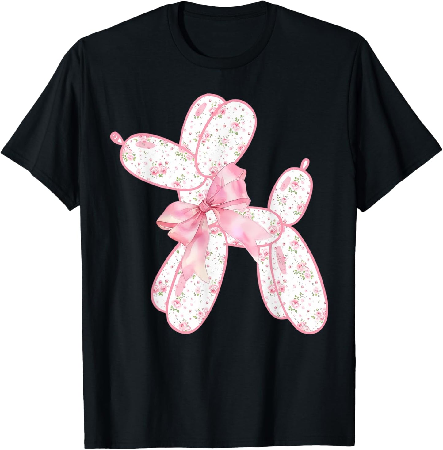 Balloon Dog Floral Pink Coquette Bow Women Kids Dog Lover T-Shirt