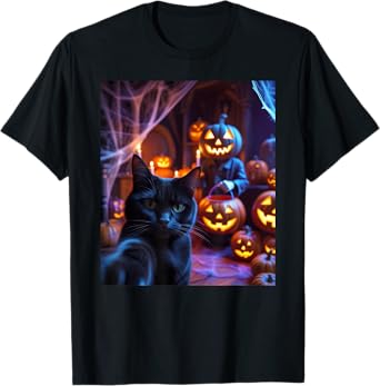 Funny Cat Selfie with Jack Oโ Lantern Halloween T-Shirt