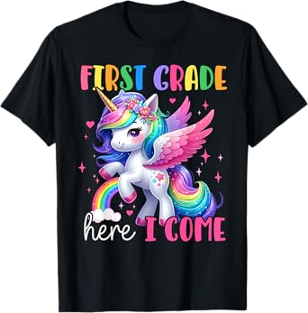 First Grade Here I Come Unicorn Girls Kids Back To School T-Shirt