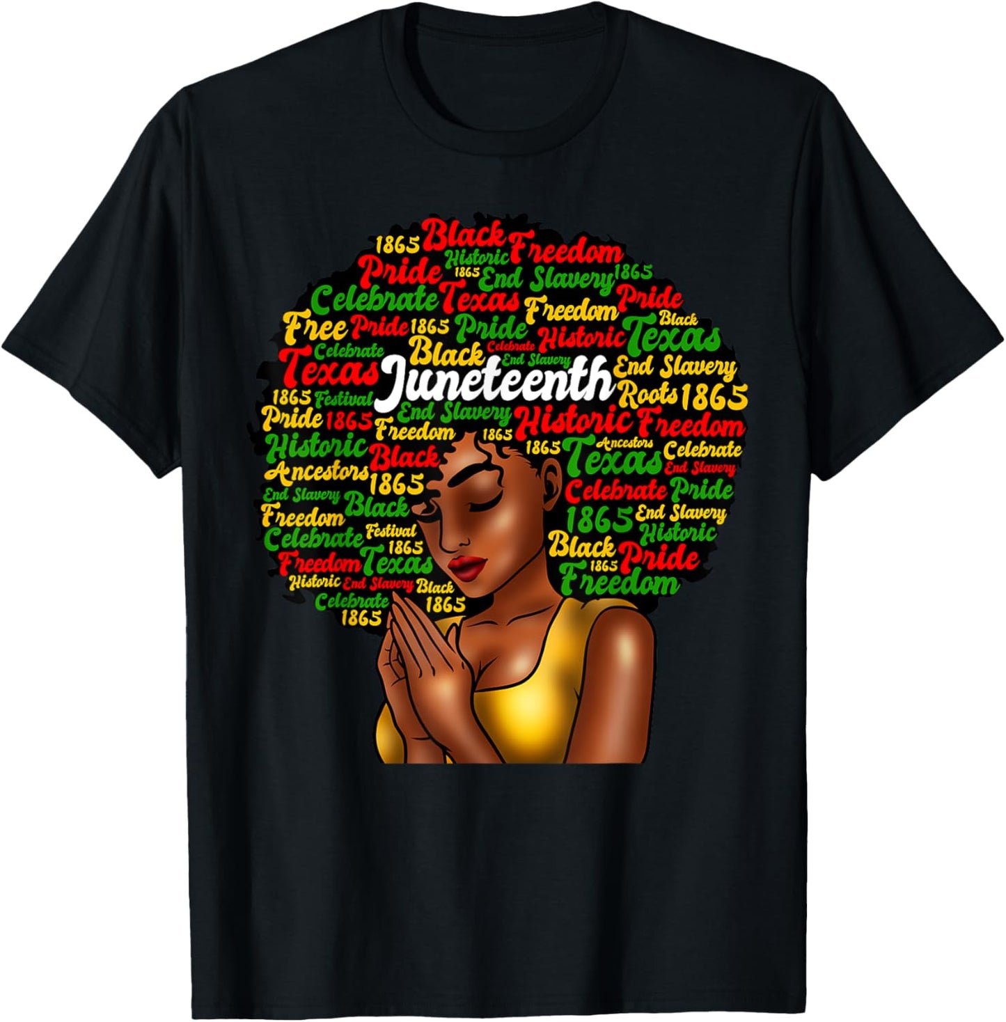 Juneteenth Melanin Black Women Natural Hair Afro Word Art T-Shirt