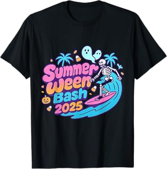 SummerWeen Bash 2025 Skeleton Beach Party Halloween Vibes T-Shirt