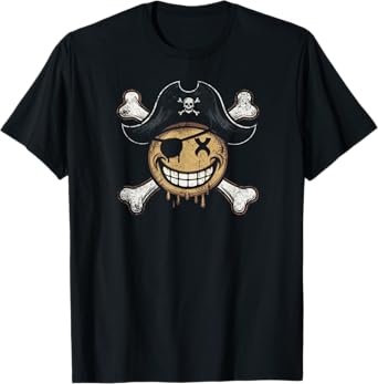 Pirate Smiling Face, X Eyes Smile Face Pirates Captain T-Shirt
