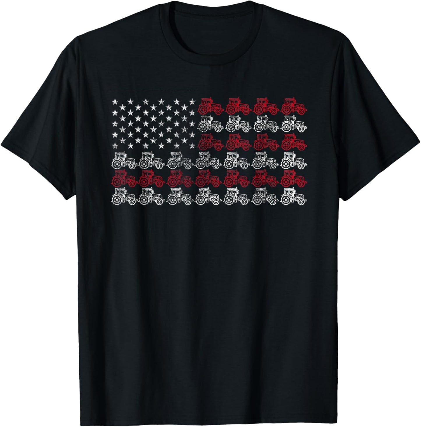 Tractor American Flag Farmer T-Shirt - Unisex-Adults/Kids, Black, Short Sleeve, Small