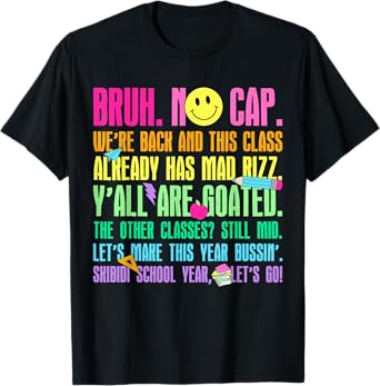 Funny Bruh No Cap Back To School Gen A Teachers Boys Kids T-Shirt
