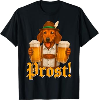 Prost Oktoberfest Dachshund Dog in Lederhosen Costume Men T-Shirt