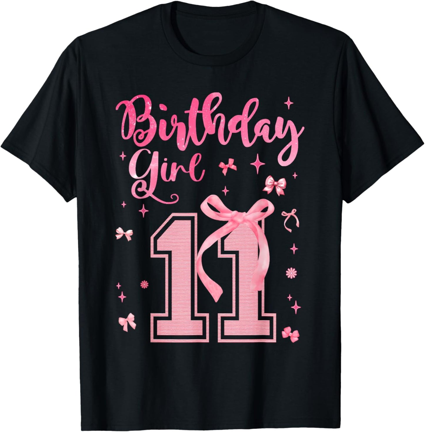 Birthday Girl Pink Coquette Bow 11 Year Old Aesthetic Girly T-Shirt