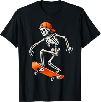Skateboard Skeleton Halloween Costume Funny Men Boys Kids T-Shirt