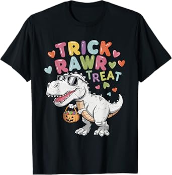 Trick Rawr Treat Ghost Dino Trex Toddler Boys Halloween Kids T-Shirt