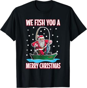 Christmas costume fisherman fishing funny cool Santa Claus T-Shirt