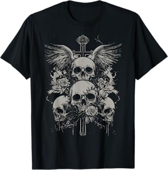 Skull Cross Y2K Grunge Aesthetic Alt Goth Skull Cross Gothic T-Shirt