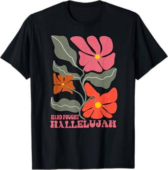 Retro Vintage Christian Hard Fought Hallelujah Boho Floral T-Shirt