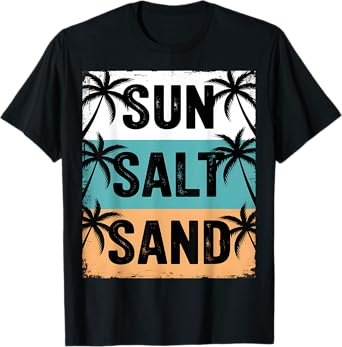 Sun Salt Sand Summer Beach Vibes Family Vacation Retro Funny T-Shirt
