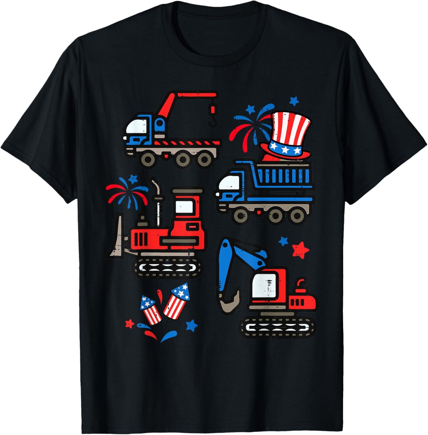 4th Of July Construction Truck Vehicles Boys Kids Toddlers T-shirt