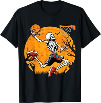 Basketball Skeleton Halloween Spooky Boys Basketball Player T-Shirt
